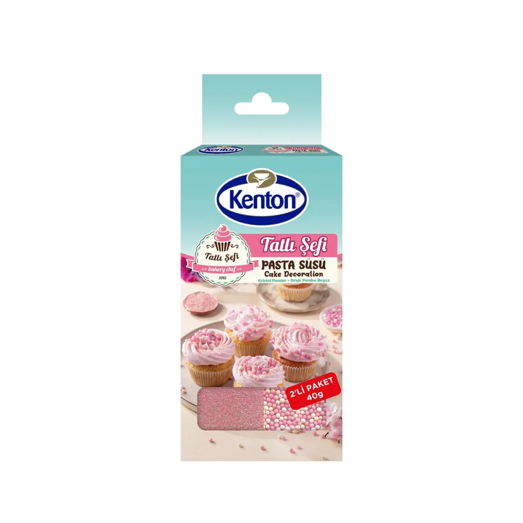 Kenton Tatlı Şefi Dekor Pasta Süsü Kristal Pembe&Draje Pembe-Beyaz 2’Li 40 g